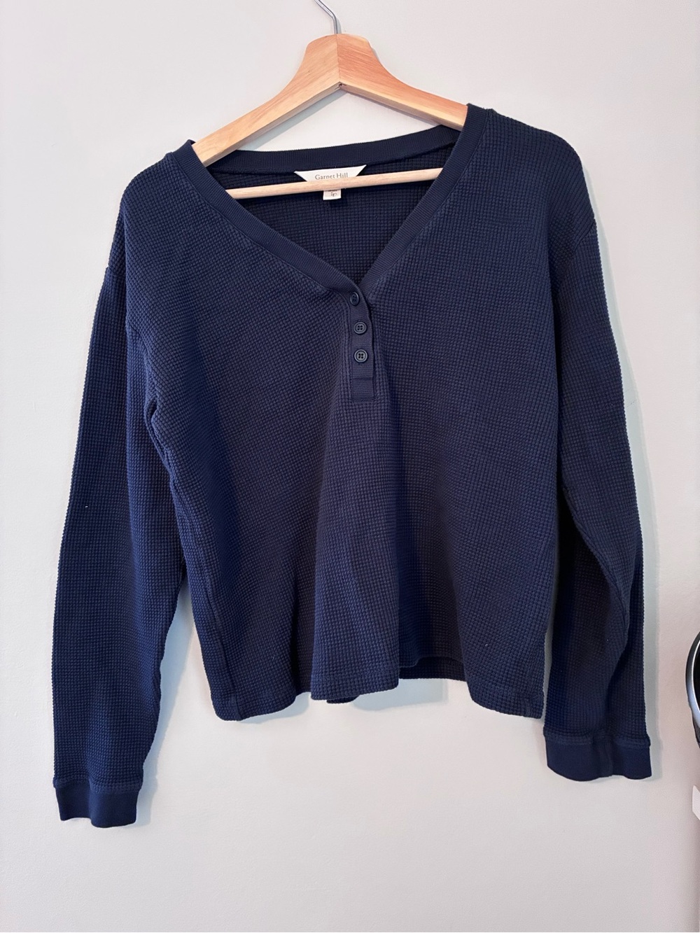 Garnet Hill Navy Waffle Knit Pullover